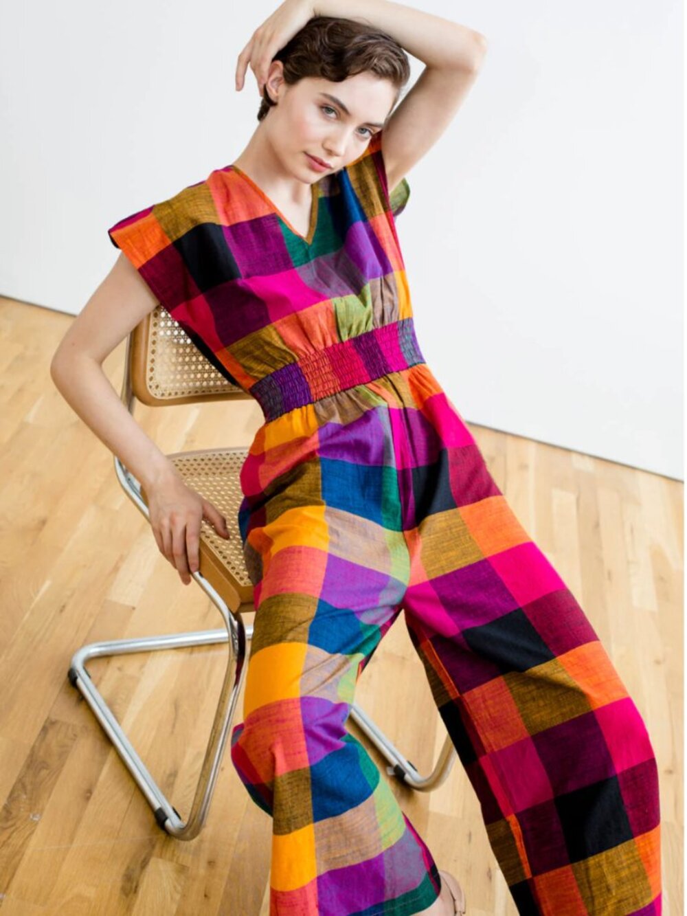 Rujuta Sheth Multicolor Plaid Wide Leg Jumpsuit S - Picture 2 of 3